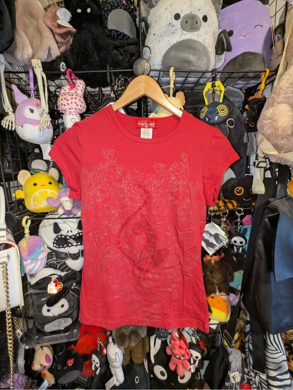 Y2K Baby Phat Red Rhinestone Graphic Tee McBling Glam Baby Tee